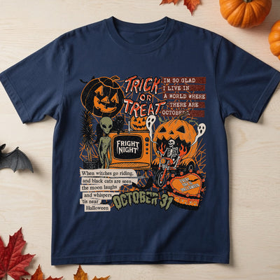 Trick Or Treat Fright Night T-shirt, Retro Halloween Shirt, Spooky Season Ghost Tee, Halloween Cute Outfit