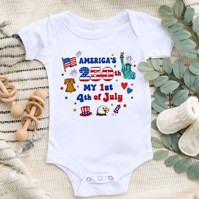 Patriotic Baby Onesie, 4th of July America's 250th Infant Bodysuit, USA Independence Day Baby Outfit, Red White Blue Baby Clothes