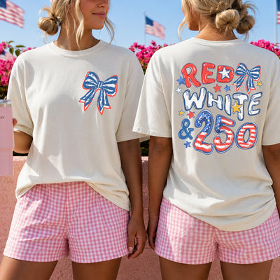 Red White Blue Celebrate 250 Years USA Anniversary T-Shirt, 250 Years Gift Shirt With Bows
