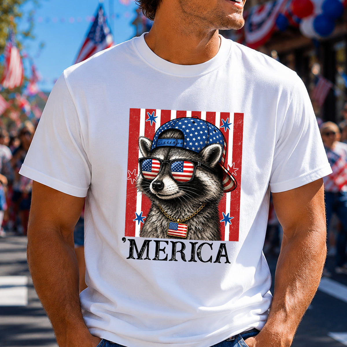 Funny Patriotic Raccoon Shirt, 4th of July Raccoon Shirt , Cute USA Red White Blue ‘Merica, Independence Day