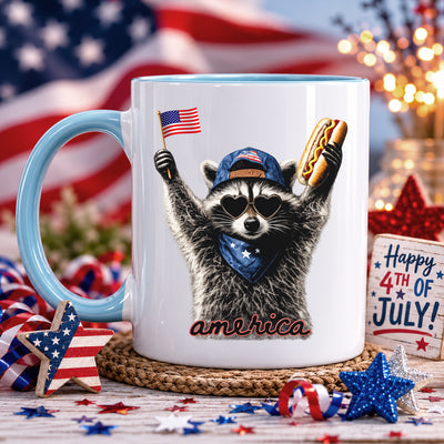 Raccoon America Mug, Feral & Free Raccoon Coffee Cup, 4th of July Gift, Funny Raccoon Mug, Patriotic Home Decor, July 4th Gift