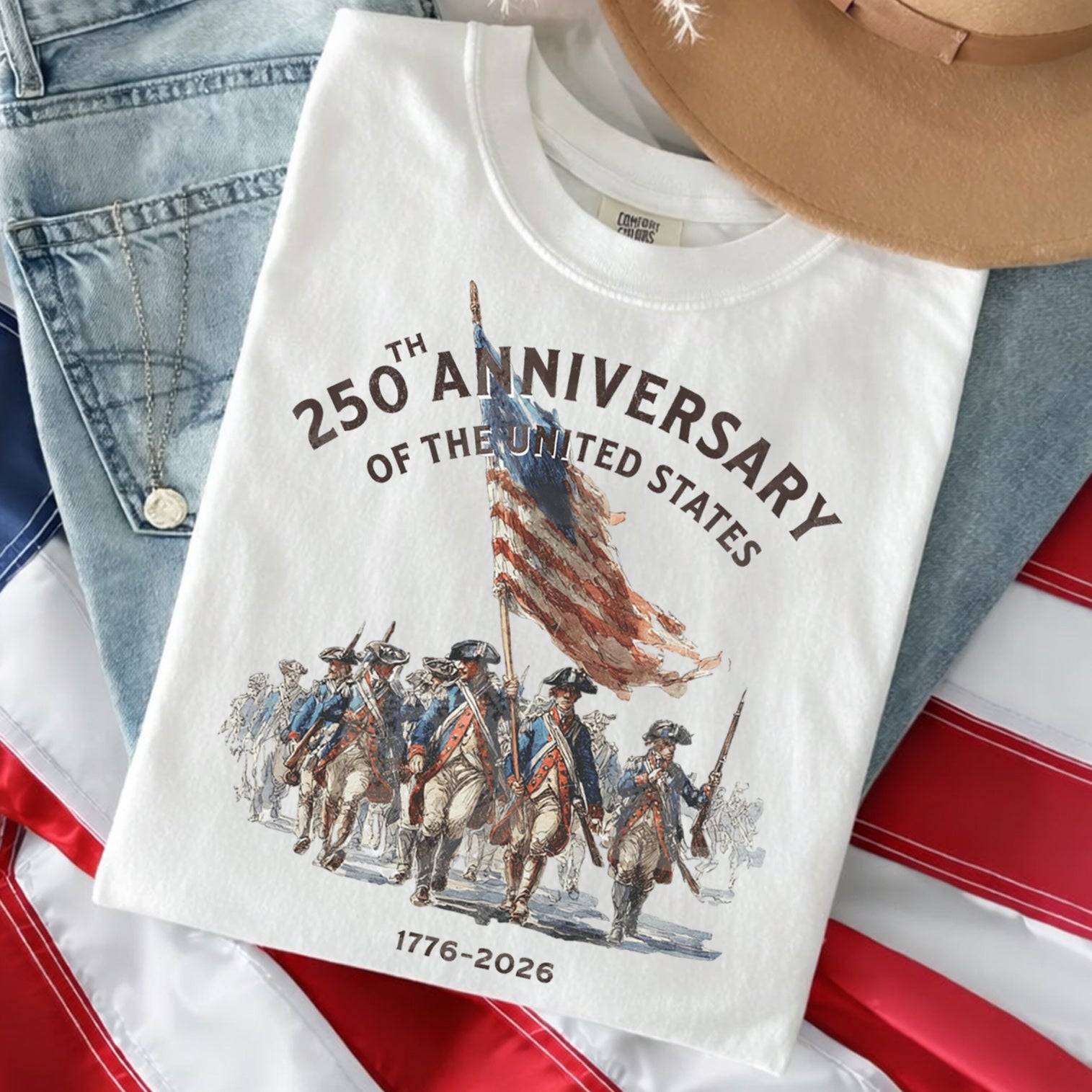 Born In Revolution, United In Freedom - Personalized T-shirt, USA 250th Anniversary Gift, Revolutionary War Soldiers Shirt