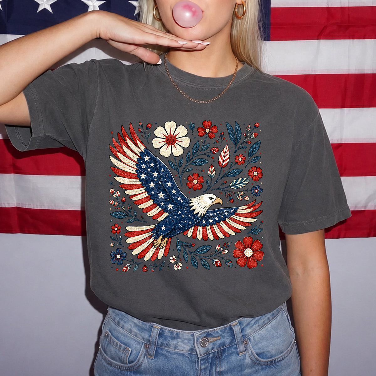 Land Of The Free, Wings Of The Brave T-Shirt, Vintage Floral Bald Eagle Patriotic Shirt