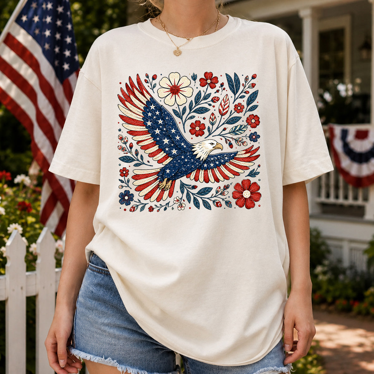 Land Of The Free, Wings Of The Brave T-Shirt, Vintage Floral Bald Eagle Patriotic Shirt