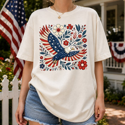 Land Of The Free, Wings Of The Brave T-Shirt, Vintage Floral Bald Eagle Patriotic Shirt