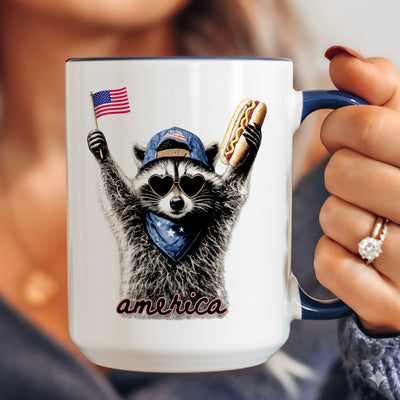 Raccoon America Mug, Feral & Free Raccoon Coffee Cup, 4th of July Gift, Funny Raccoon Mug, Patriotic Home Decor, July 4th Gift