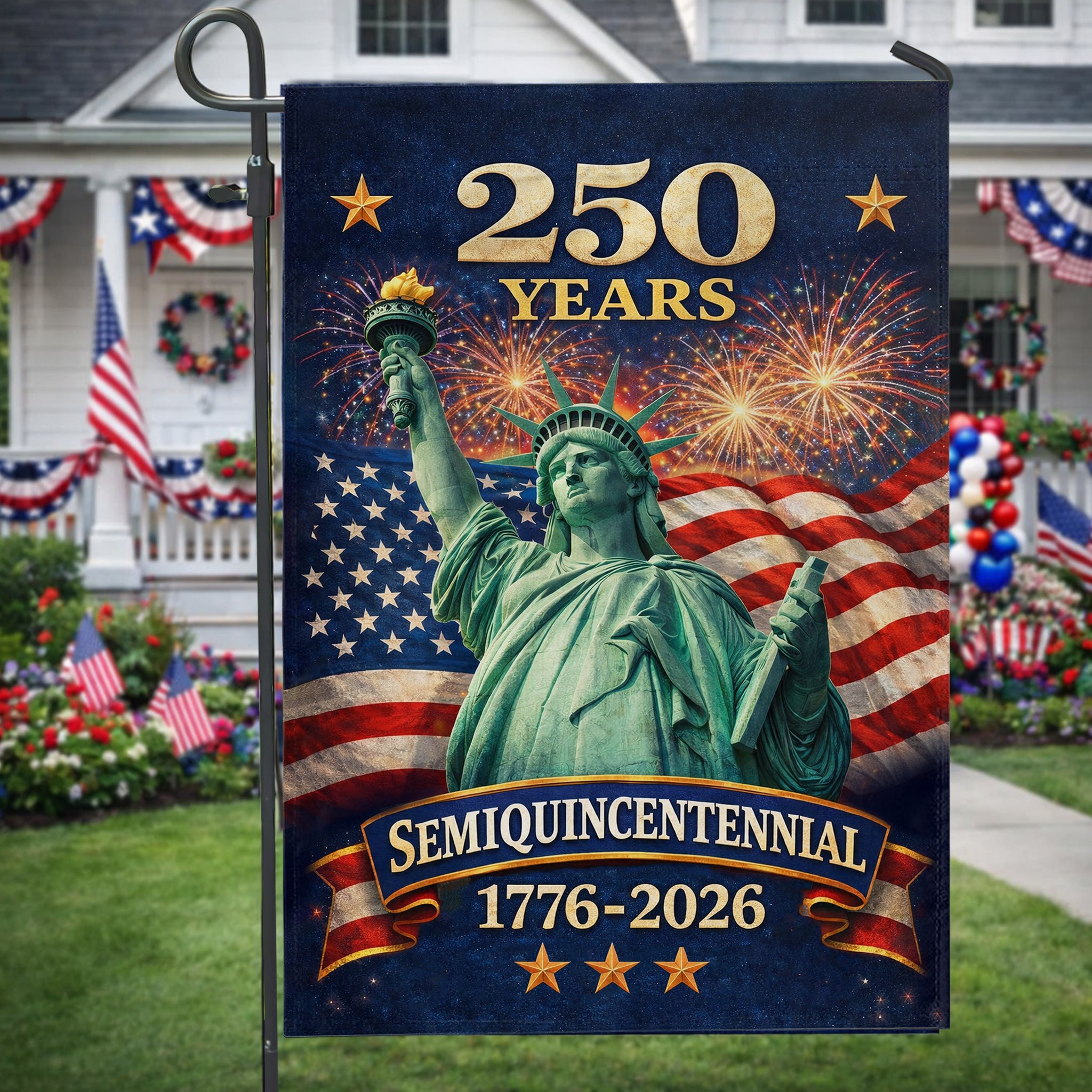 1776-2026 USA 250 Years Garden Flag, Vintage Patriotic Yard Flag, American Independence Day Decor, Statue of Liberty Flag