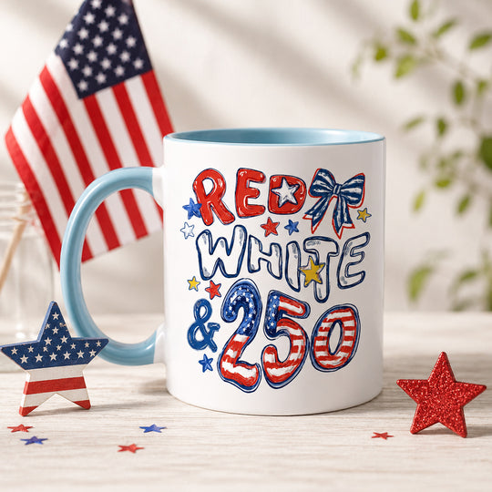 Red White & 250 Mug, 4th of July Gift, 250th Anniversary Coffee Cup, USA America Mug
