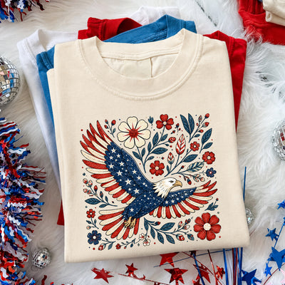 Land Of The Free, Wings Of The Brave T-Shirt, Vintage Floral Bald Eagle Patriotic Shirt