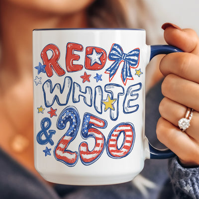 Red White & 250 Mug, 4th of July Gift, 250th Anniversary Coffee Cup, USA America Mug