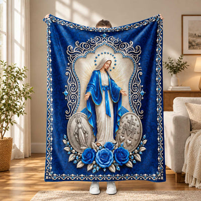 Our Lady Of Grace Royal Blue Miraculous Medal - Catholic Blanket, Gift For Her, Mom, Grandma, Catholic Gift