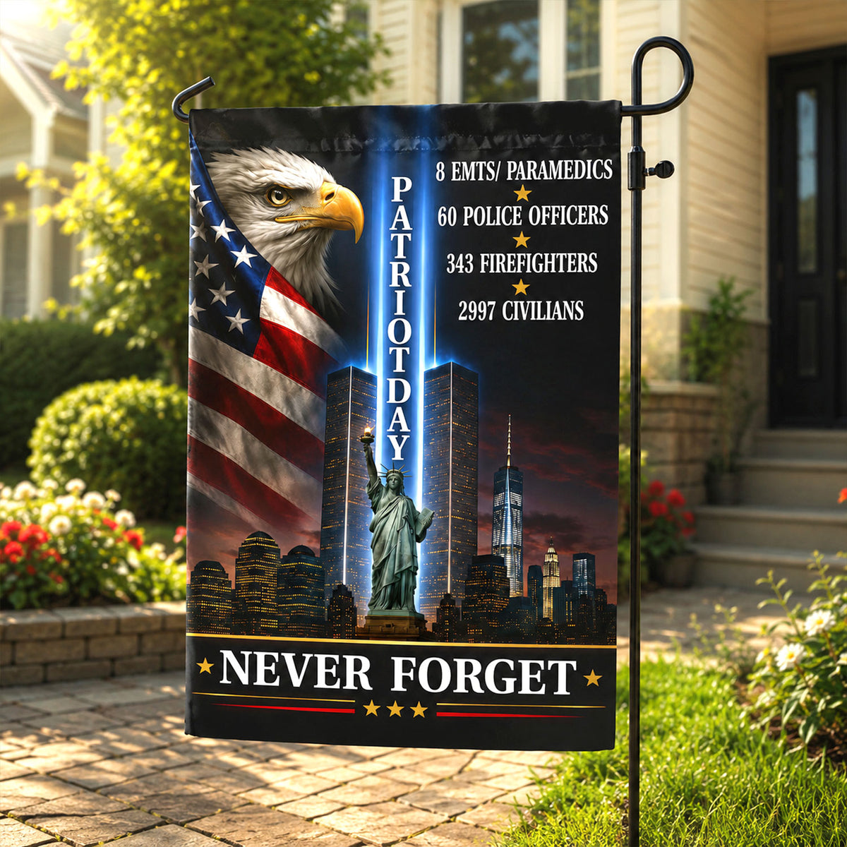 Patriot Day Never Forget - Personalized Garden Flag, Custom September 11 Memorial Garden Flag,  Outdoor Home Decor