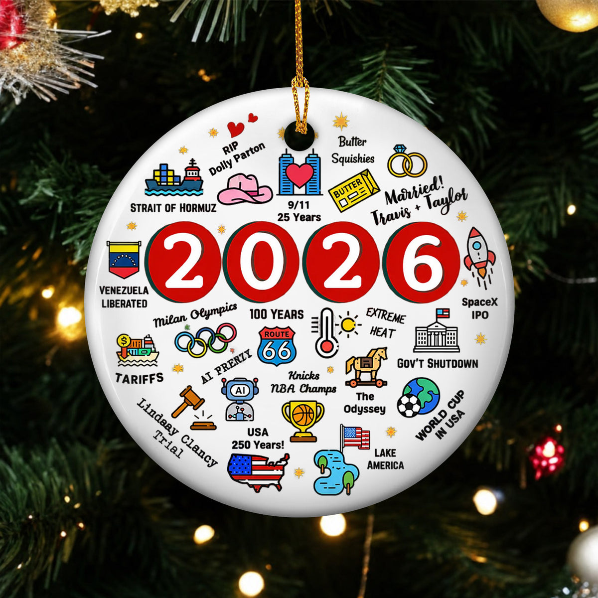 2026 Christmas Ceramic Ornament, 2026 Year in Review Ornament, Major Notable Events, Year to Remember Commemorative Ornament, Annual Tree Ornament