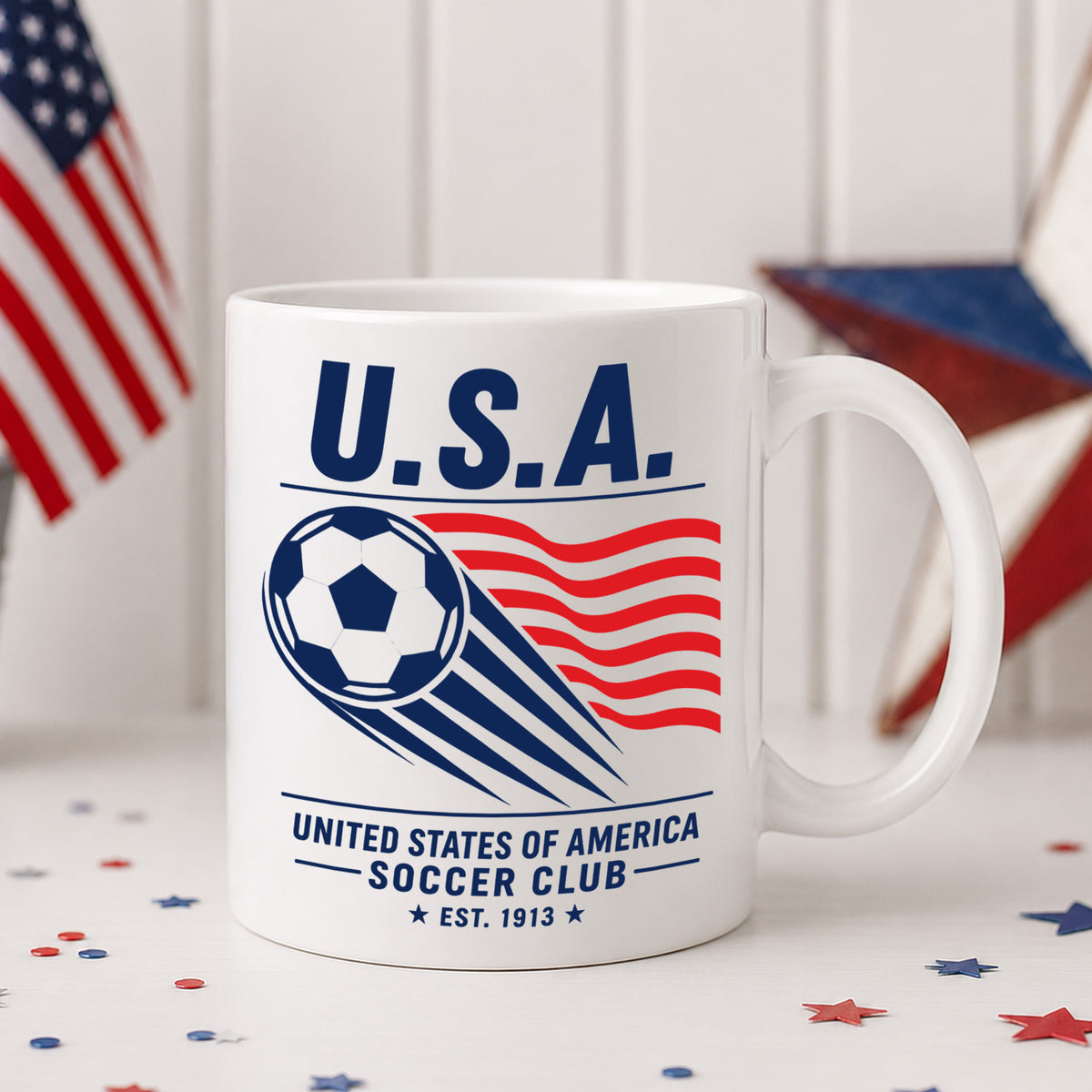 United States Soccer Club Mug, Vintage USA Soccer Coffee Cup, Patriotic Sports Gift