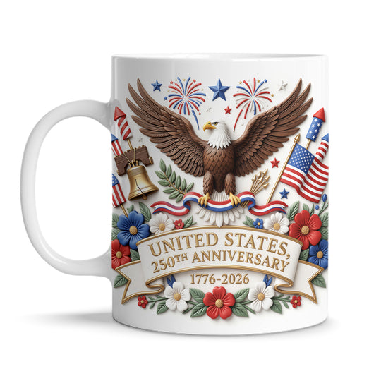 250th Anniversary Patriotic Eagle 3D Effect Mug, 1776-2026 Semiquincentennial Gift, America's Coffee Cup, Independence Day Gift