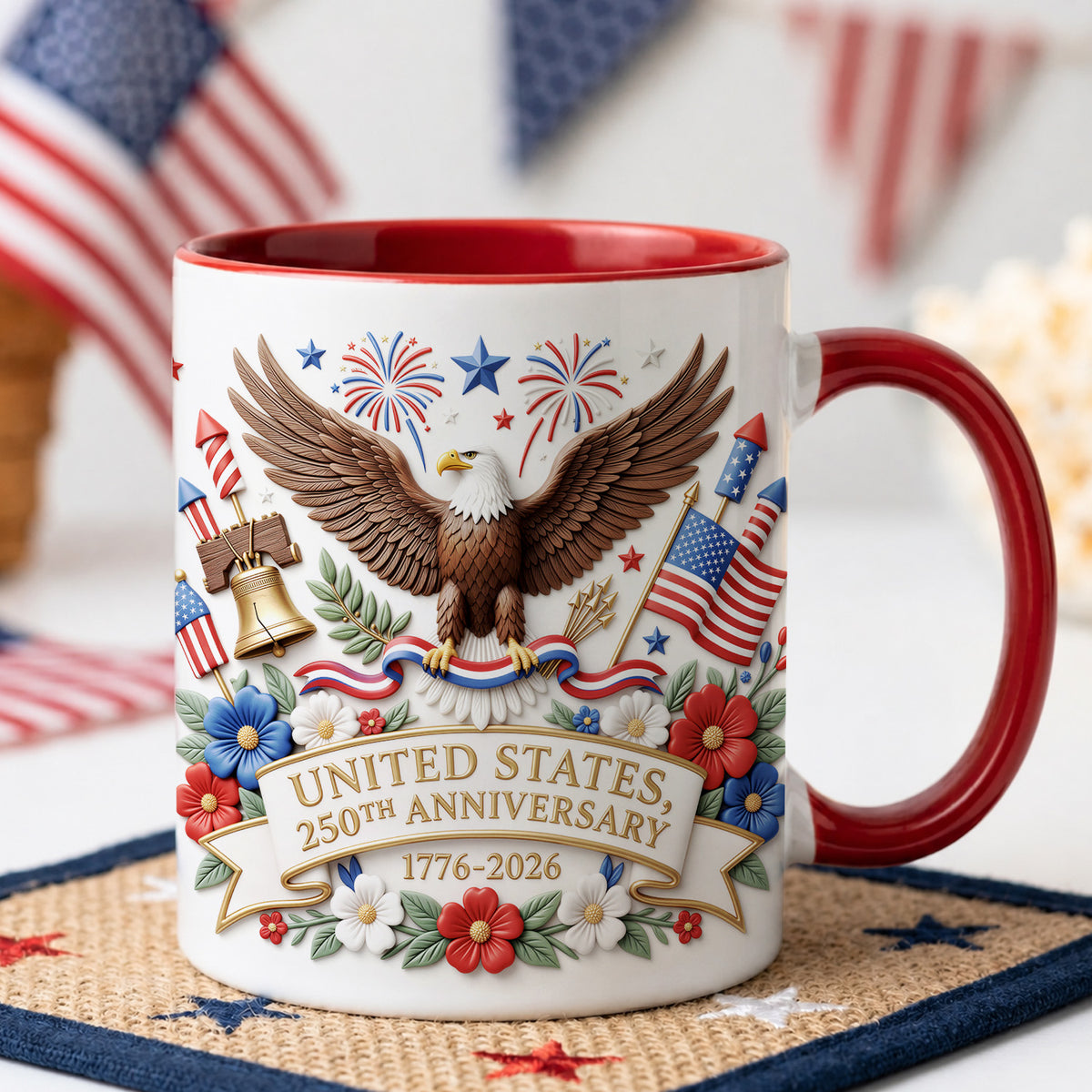 250th Anniversary Patriotic Eagle 3D Effect Mug, 1776-2026 Semiquincentennial Gift, America's Coffee Cup, Independence Day Gift