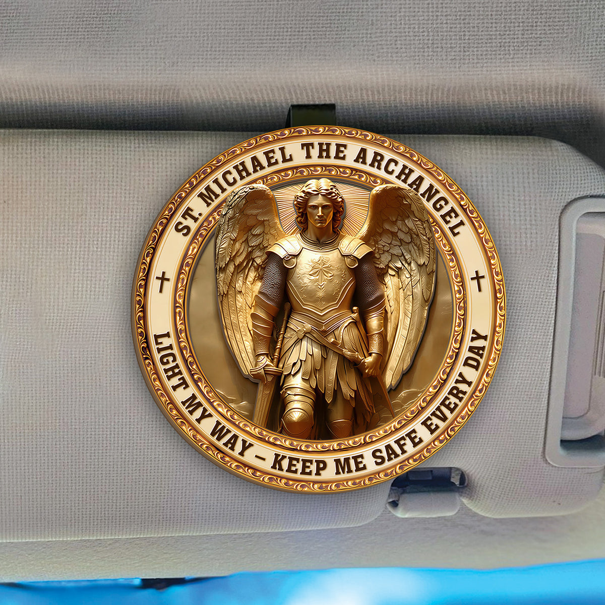St. Michael The Archangel Light My Way - Keep Me Safe Every Day - Car Visor Clip, Catholic Gift for Mom, Faith &amp; Protection Gift