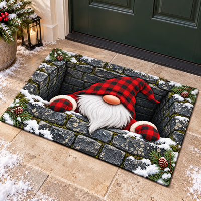 Vintage Plaid and Pinecone Motif Gnome Doormat
