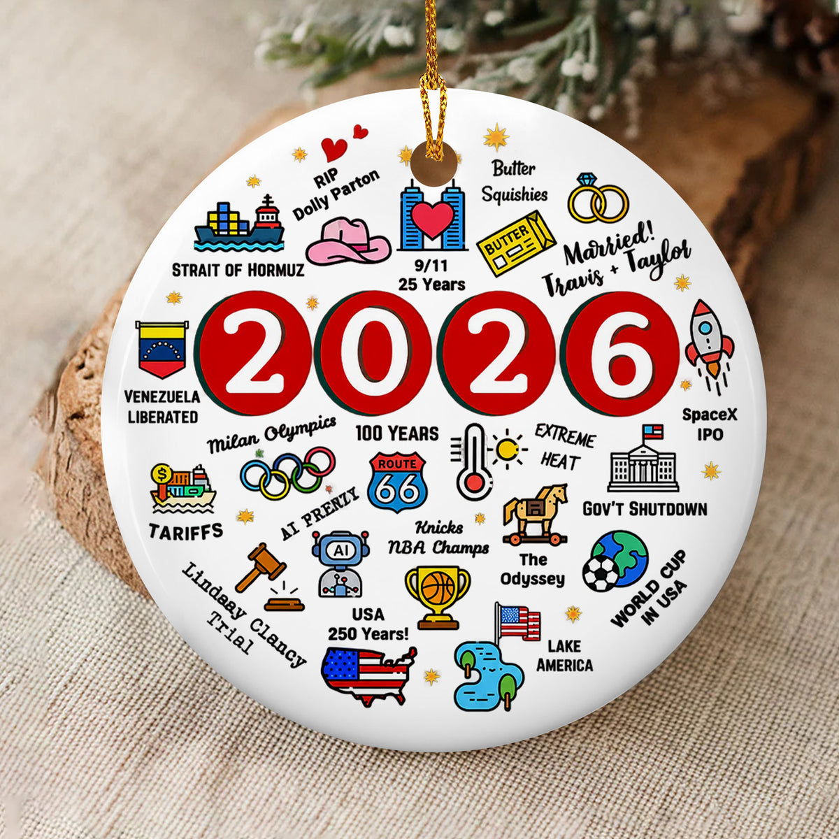 2026 Christmas Ceramic Ornament, 2026 Year in Review Ornament, Major Notable Events, Year to Remember Commemorative Ornament, Annual Tree Ornament