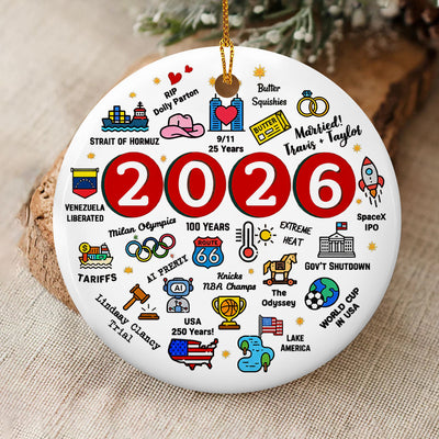 2026 Christmas Ceramic Ornament, 2026 Year in Review Ornament, Major Notable Events, Year to Remember Commemorative Ornament, Annual Tree Ornament