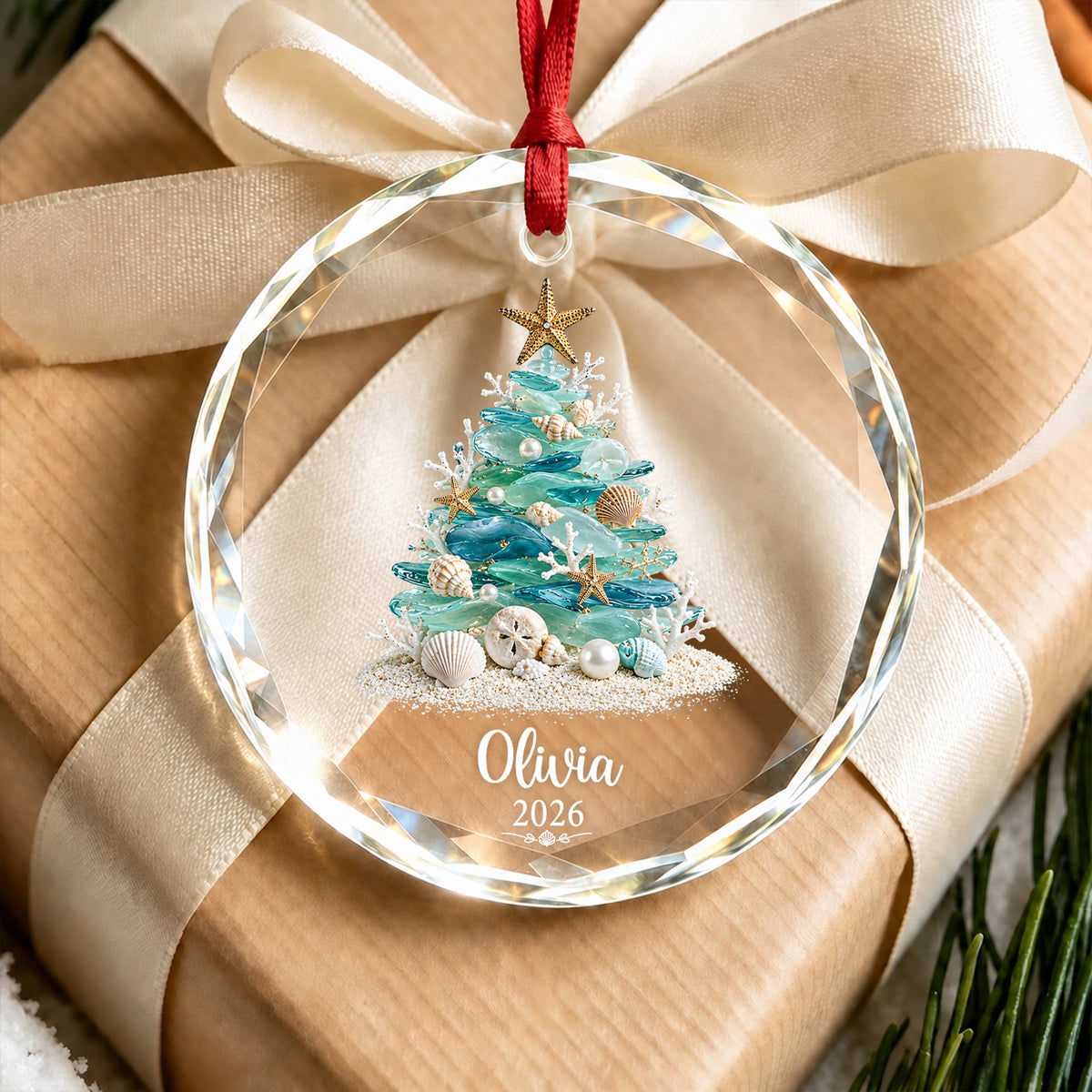 Sea Glass Christmas Tree - Personalized Glass Ornament, Coastal Holiday Keepsake, Custom Sea Glass Ornament