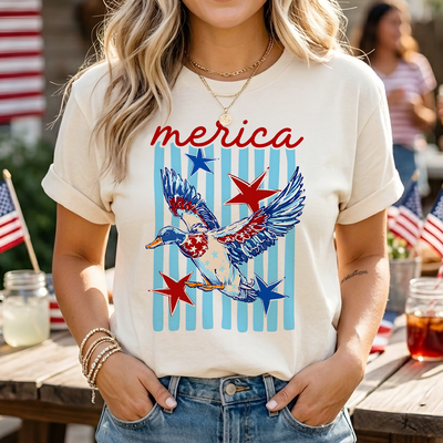 'Merica Mallard Duck T-Shirt, 4th of July Mallard Duck Boy Tee, Patriotic Duck Hunting Shirt, Independence Day Gift
