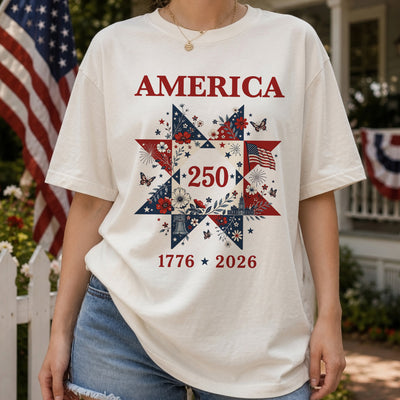 Liberty In Bloom Quilt T-Shirt, 1776-2026 T-Shirt, 250 Years Anniversary Shirt Gift