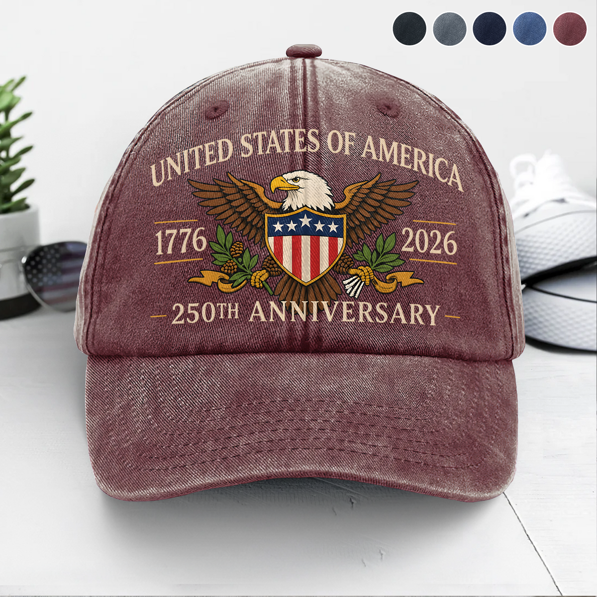 United States 250th Anniversary Vintage Washed Denim Cap, Patriotic Eagle American Independence Celebration Gift, USA 250th Anniversary Patriotic Eagle Hat