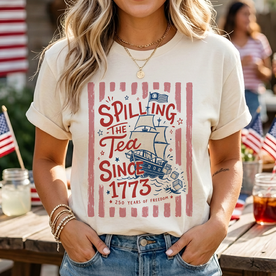 Striped Spilling The Tea Since 1773 T-Shirt, Funny 4th Of July, Patriotic USA 4th Of July Party Shirt