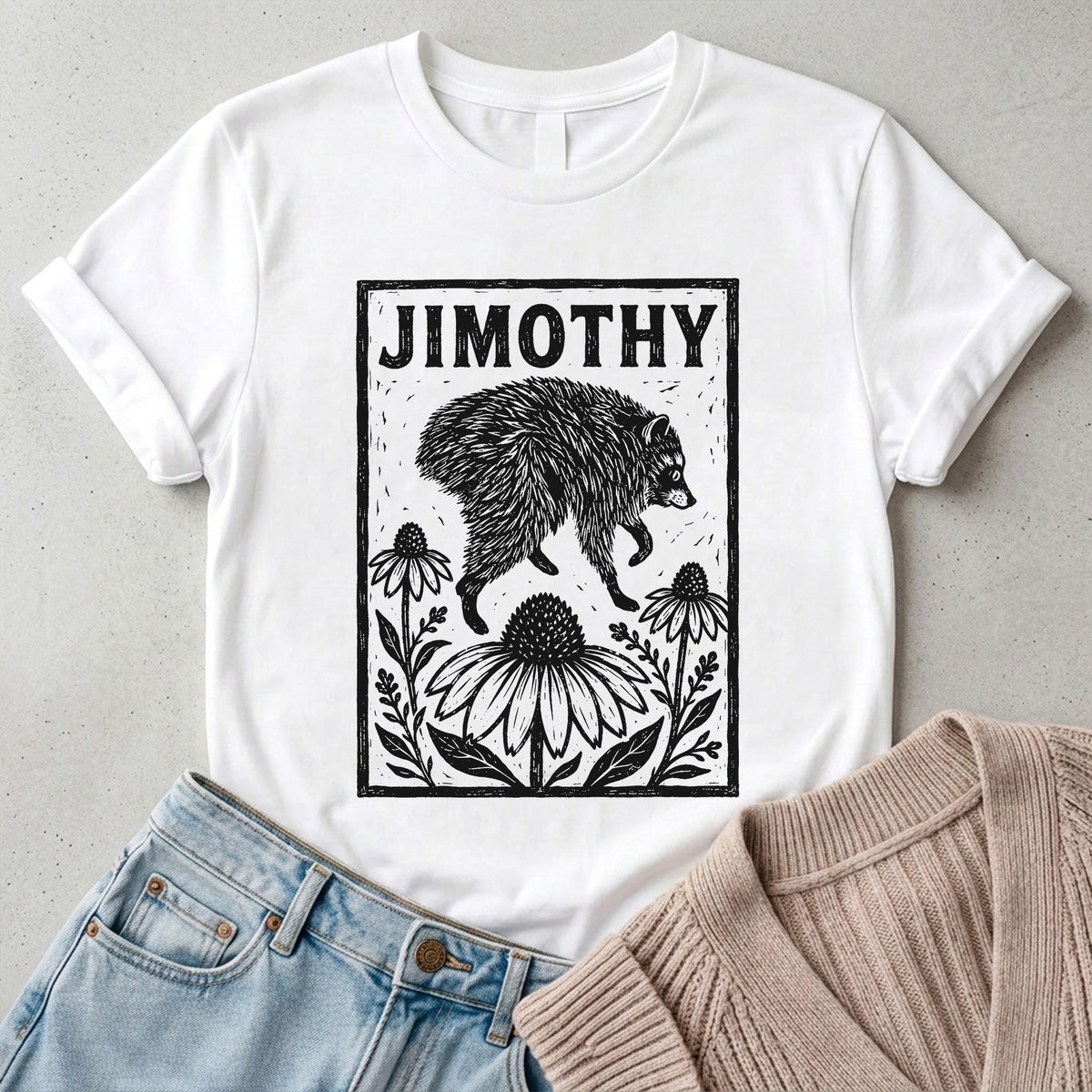 Stay Wild and Play Possum T-Shirt, Trendy Raccoon Meme Shirt, Botanical Wildlife Tee, Funny Animal Lover Gift, Raccoon Lover Shirt