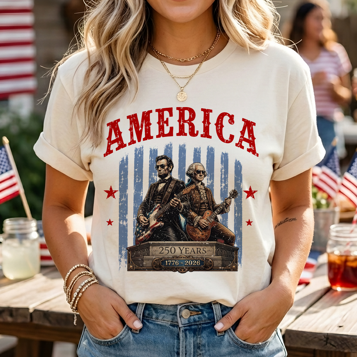 George Washington and Abraham Lincoln Guitar Shirt, USA 250th Anniversary, Funny Patriotic 4th of July Shirt, 250 Years America T-Shirt