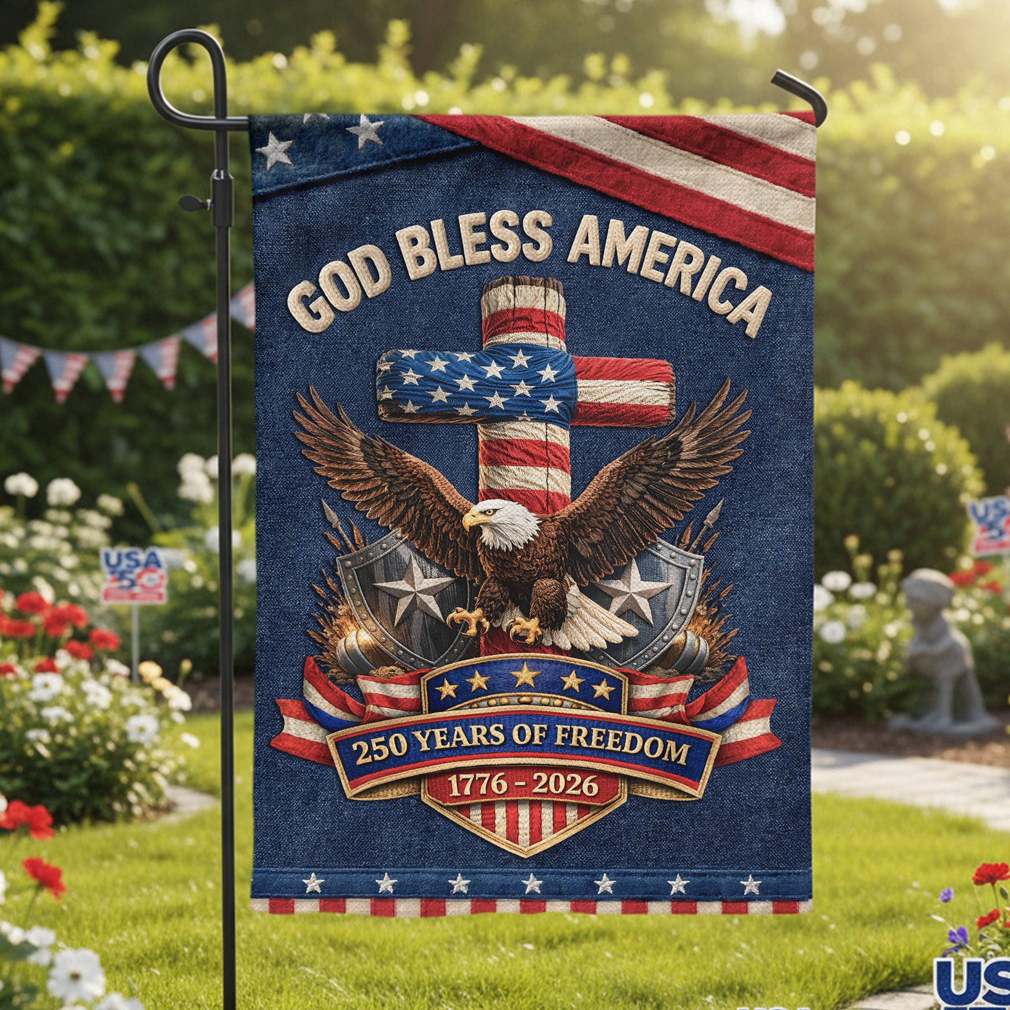 USA Faith Freedom 250 Years Anniversary Garden Flag, 1776-2026 Anniversary Celebration, God Bless America