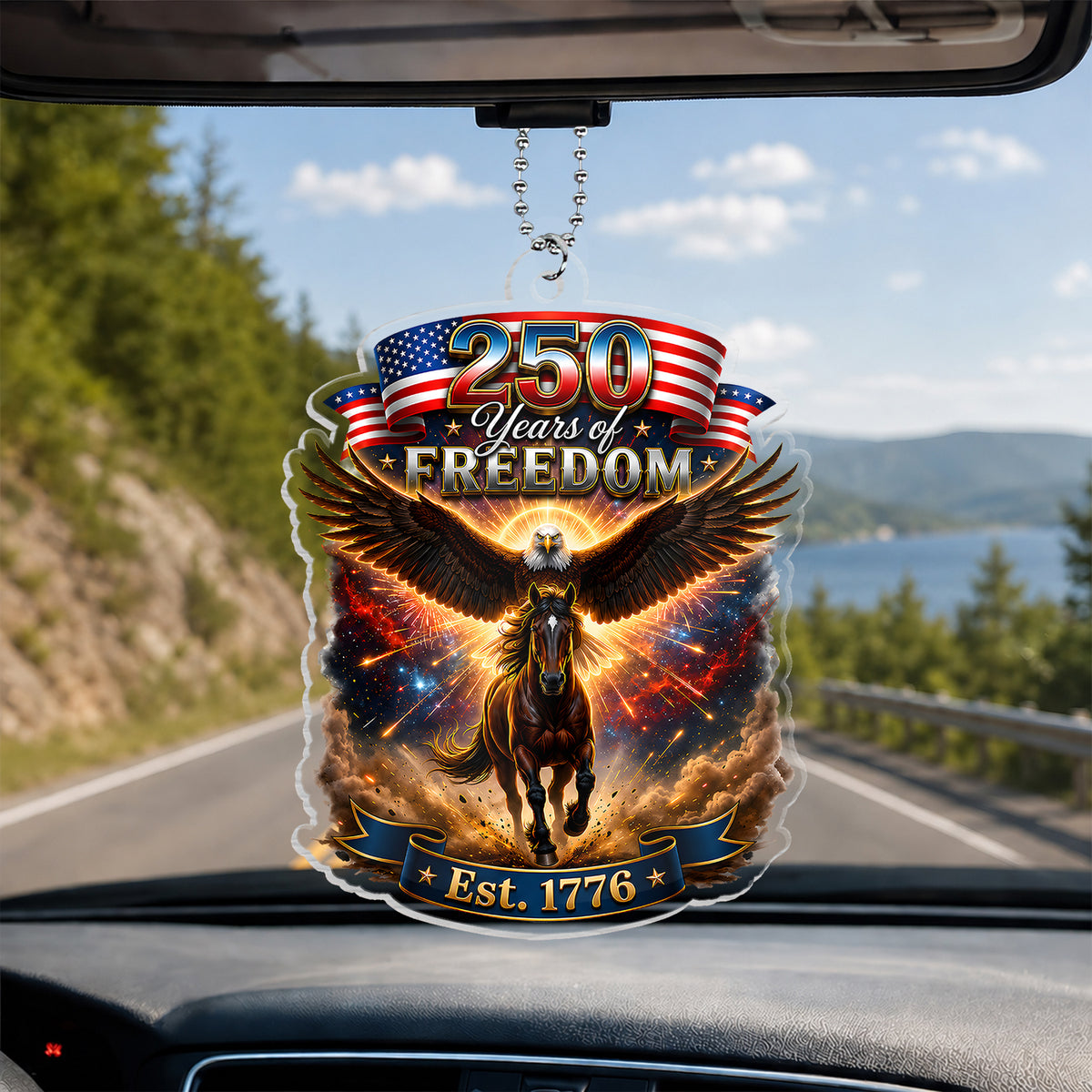 Patriotic Eagle &amp; Horse Acrylic Car Hanger, 250 Years Of Freedom Car Ornament, USA Anniversary Car Decor
