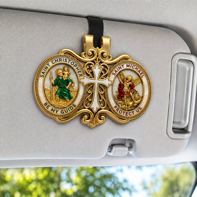 Saint Christopher & Saint Michael Road Guardian - Car Visor Clip, Catholic Gift, Faith & Protection Gift