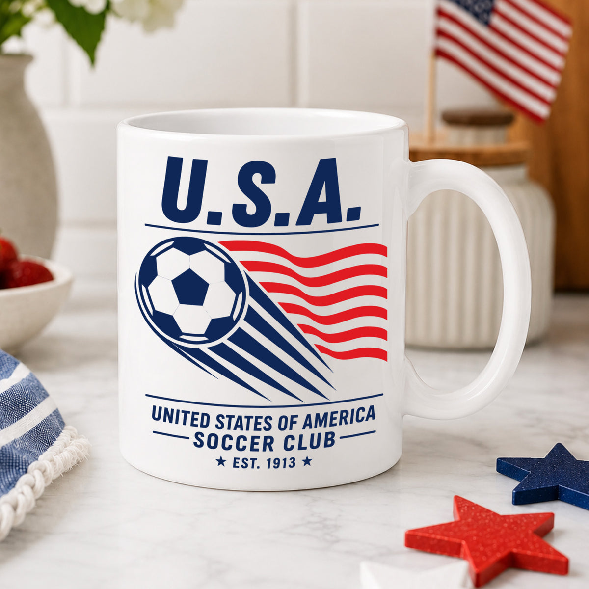 United States Soccer Club Mug, Vintage USA Soccer Coffee Cup, Patriotic Sports Gift