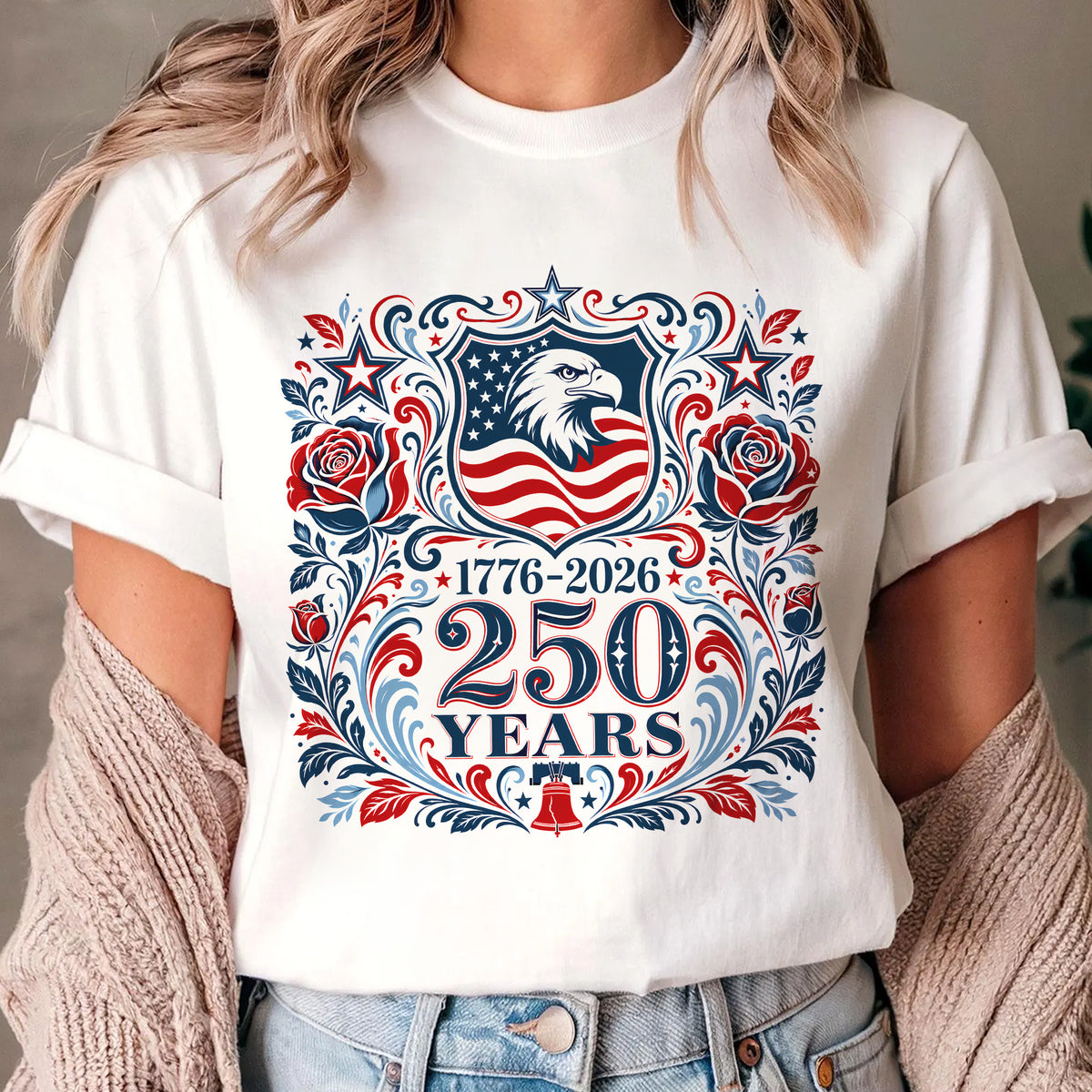 250th America Anniversary T-Shirt, Retro 4th of July Floral USA Shirt, Patriotic American Flag Tee, Vintage Independence Day Shirt