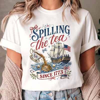 Vintage Patriotic Shirt, Spilling The Tea Since 1773 Tee, Bow Coquette Vintage USA Celebration Shirt
