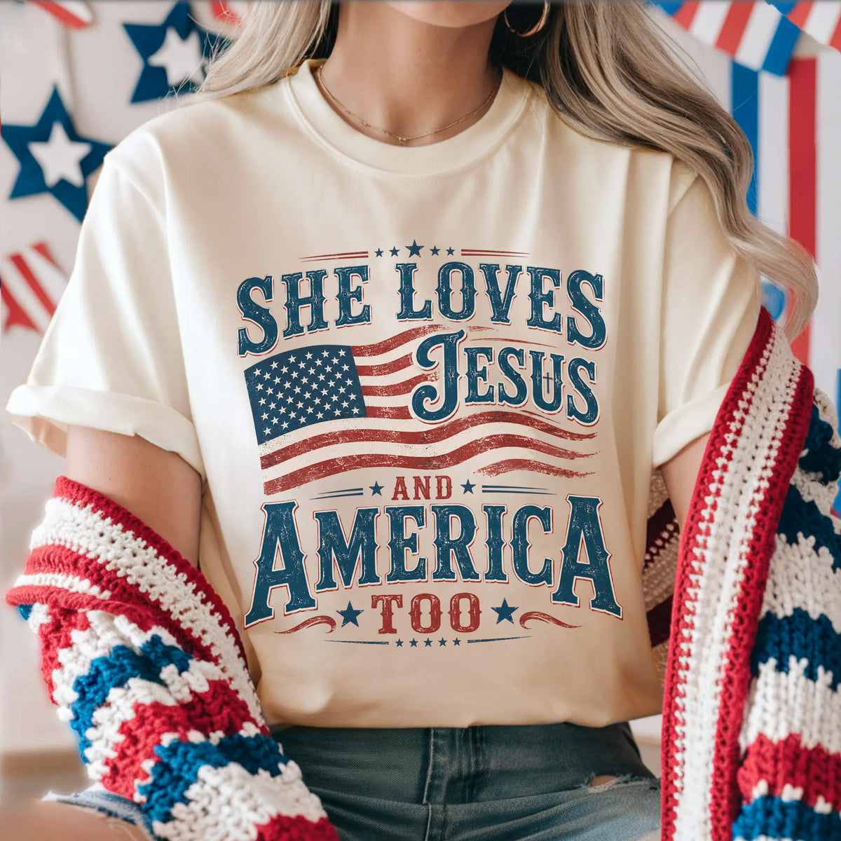 She Loves Jesus And America Too T-shirt, 4th Of July Unisex shirt, America Independence Tshirt, She Loves Jesus Tee
