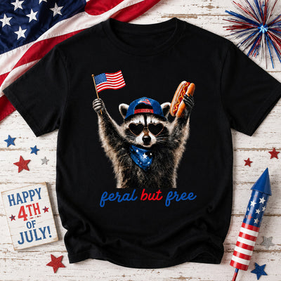 Feral & Free Racoon Shirt, 4th of July Shirt, USA Independence Day Shirt, Funny Raccoon Tee, Patriotic Shirt