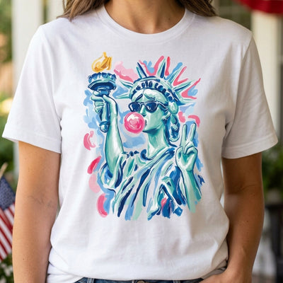 Statue Of Liberty Bubble Gum Shirt, Patriotic Coquette Tee, Cute 4th Of July Shirt For Women