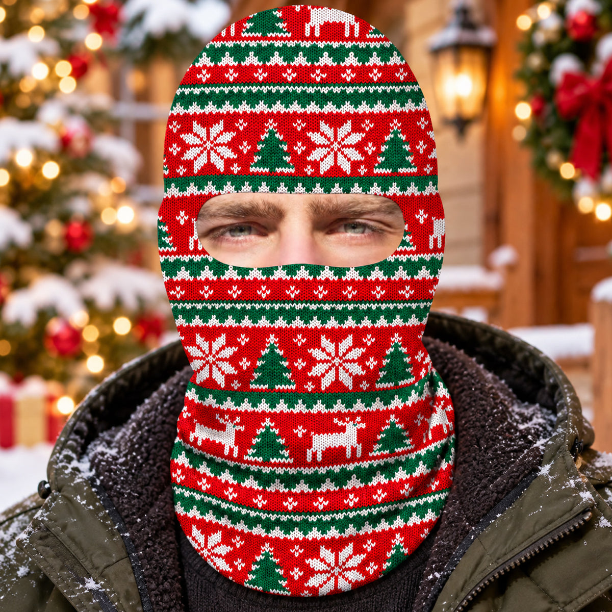 Ugly Christmas Sweater Faux Knit Pattern Balaclava/Ski Mask