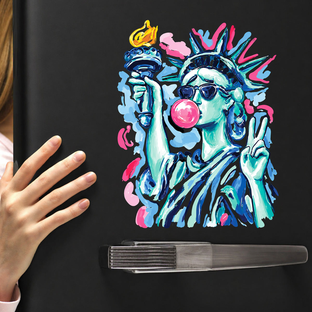 Preppy Statue of Liberty Blowing Bubble Gum Decal, Funny 4th of July Home Decor, Patriotic Decal