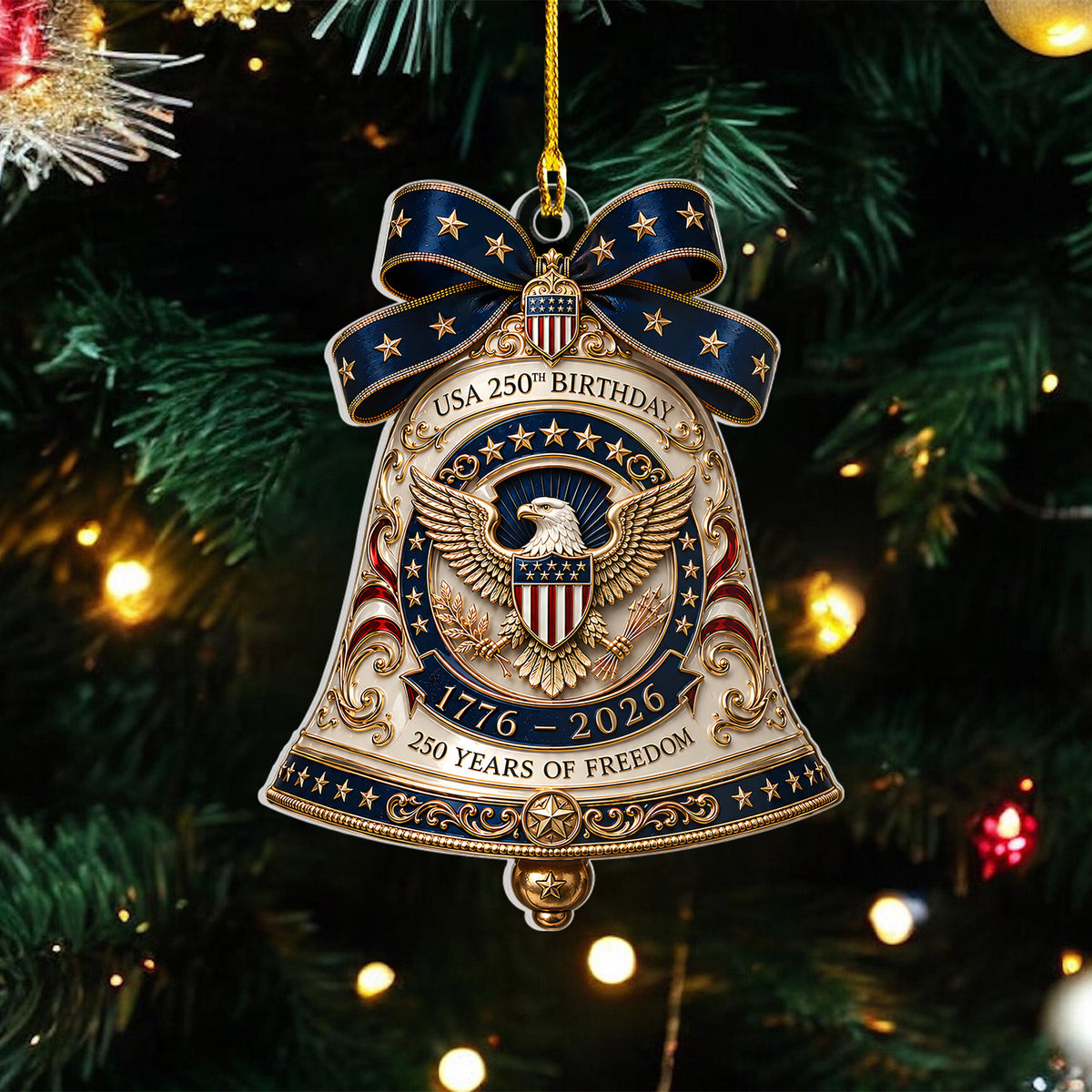 250 Years of Freedom Acrylic Ornament - USA 250th Birthday Bell Ornament, Patriotic Christmas Decoration, 1776–2026 American Anniversary Keepsake