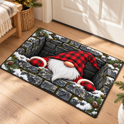 Vintage Plaid and Pinecone Motif Gnome Doormat