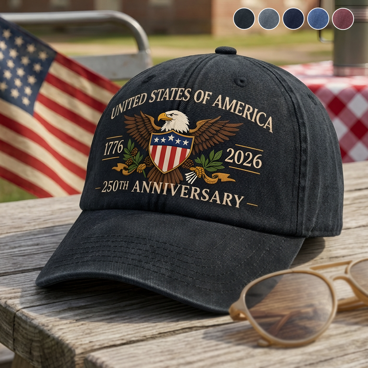 United States 250th Anniversary Vintage Washed Denim Cap, Patriotic Eagle American Independence Celebration Gift, USA 250th Anniversary Patriotic Eagle Hat