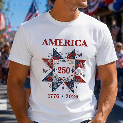 Liberty In Bloom Quilt T-Shirt, 1776-2026 T-Shirt, 250 Years Anniversary Shirt Gift