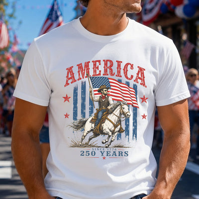 Abraham Lincoln Cowboy Shirt, USA 250th Anniversary Tee, Patriotic Horse Western Shirt, Independence Day America Shirt