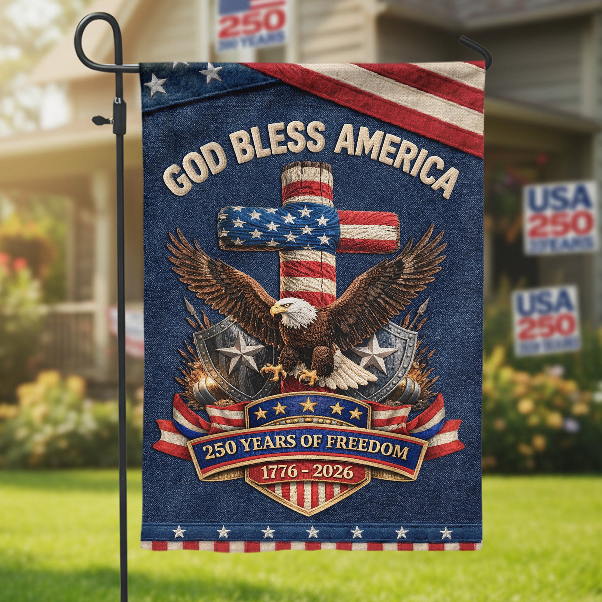 USA Faith Freedom 250 Years Anniversary Garden Flag, 1776-2026 Anniversary Celebration, God Bless America