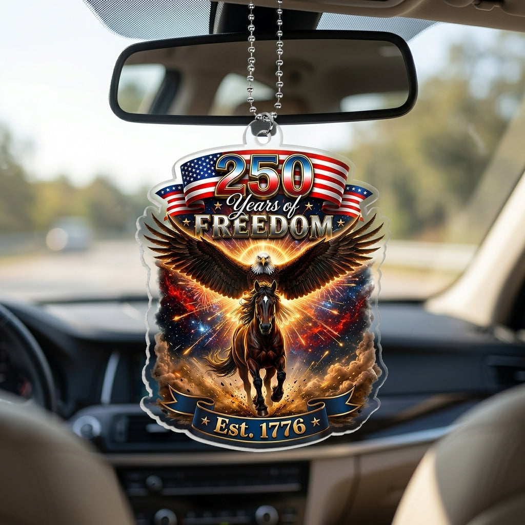 Patriotic Eagle &amp; Horse Acrylic Car Hanger, 250 Years Of Freedom Car Ornament, USA Anniversary Car Decor