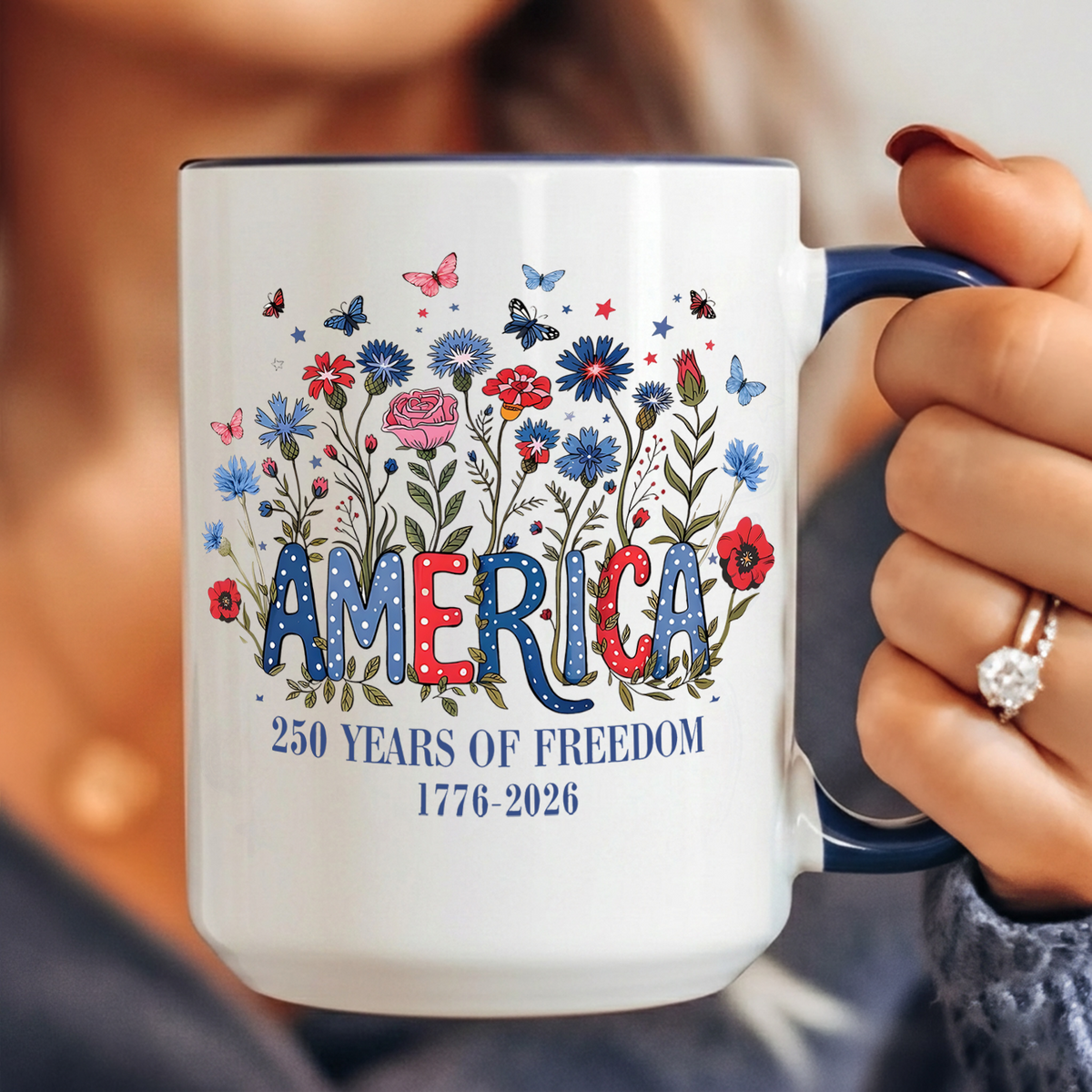 Floral 250th Anniversary Mug, Wildflower Independence Day Coffee Cup